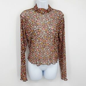 Self Love Ditsy Floral Mesh Shirt Size XL Boho Festival Fairy